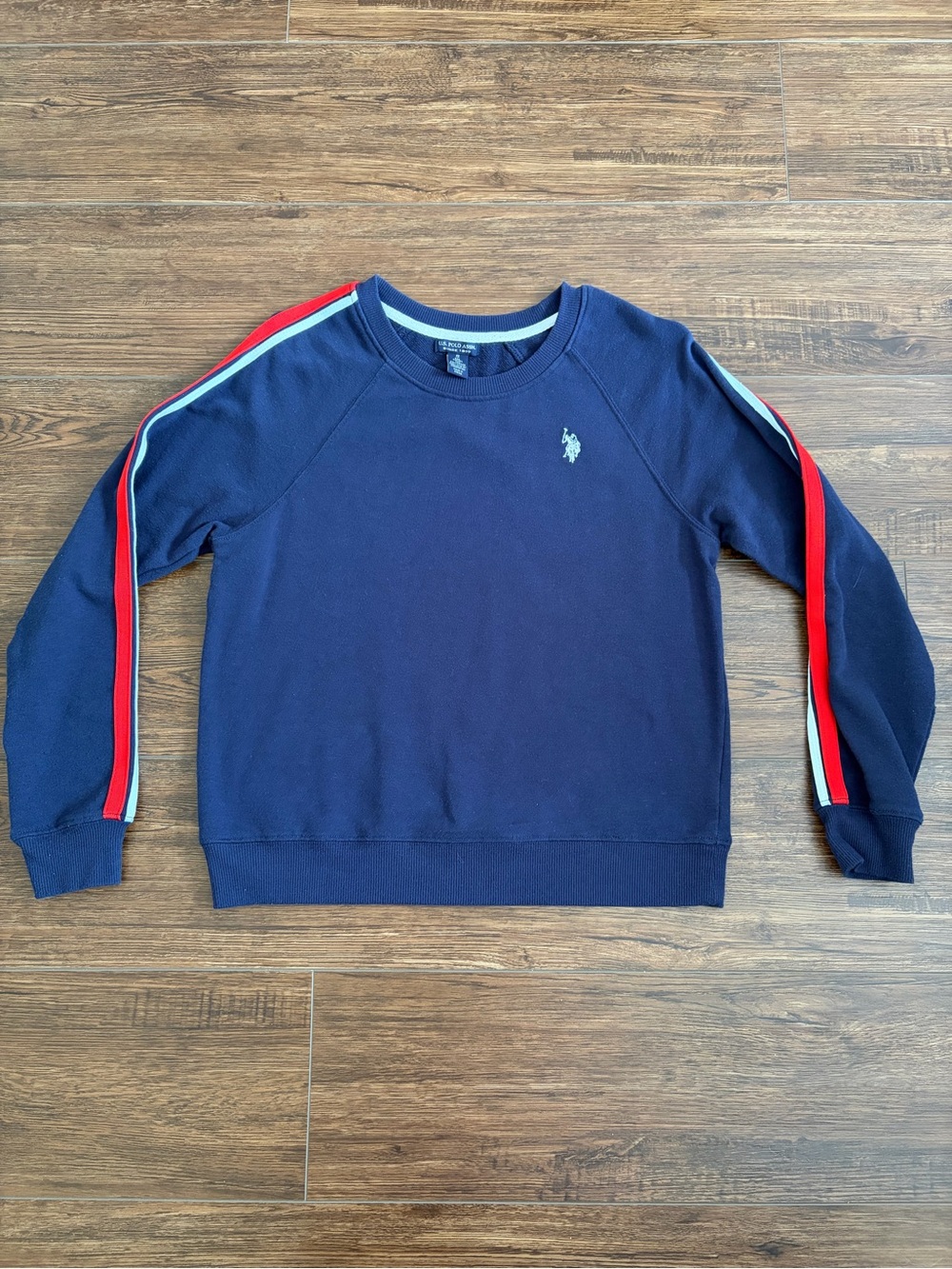 U.S. Polo Assn. Navy Crewneck with Red & White Sleeve Stripes